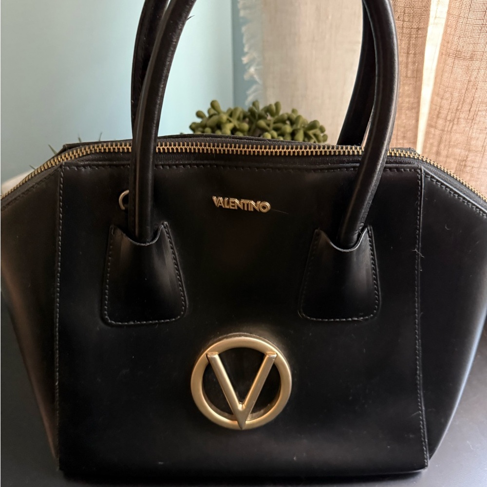 Valentino Black Satchel with Gold Accents